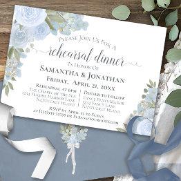 Small Rustic Dusty Blue Floral Wedding Rehearsal Dinner Invitation Front View