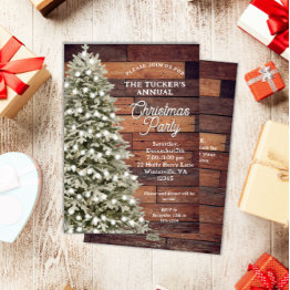 Small Rustic Elegance Christmas Tree Christmas Party Invitation Front View