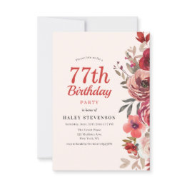 Small Rustic Elegant Boho Chic Floral 77th Birthday Invitation Front View
