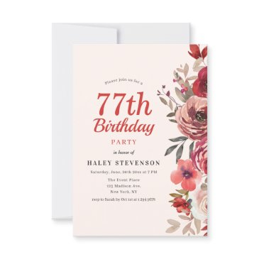 rustic elegant boho chic floral 77th birthday invitation