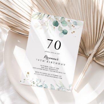 rustic eucalyptus gold floral 70th birthday party invitation