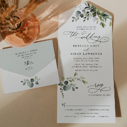 Small Rustic Eucalyptus Leaves Greenery Wedding All In One Invitation Front View