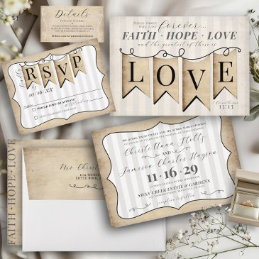 rustic faith hope love religious christian wedding invitation