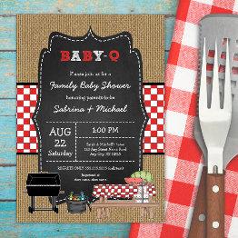Small Rustic Family Baby Q Shower Invitation Front View