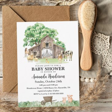 rustic farm animal gender neutral baby shower invitation