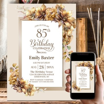 rustic floral 85th birthday party invitation