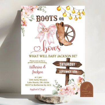 rustic floral boots or bows gender reveal invitation