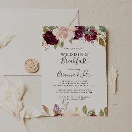 Small Rustic Floral Botanical Foliage Wedding Breakfast Invitation Front View