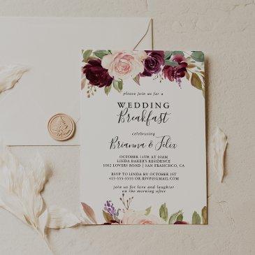rustic floral botanical foliage wedding breakfast invitation
