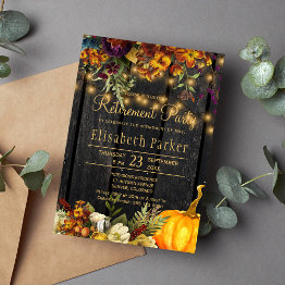 Small Rustic Floral Chic Barn Wood Fall Retirement Party Invitation Front View