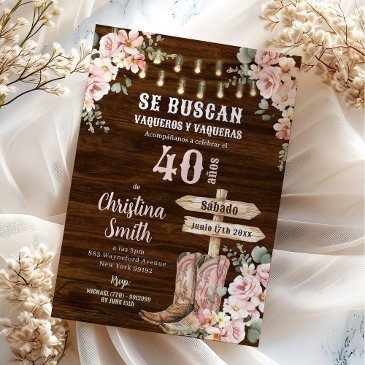rustic floral se buscan adult woman birthday invitation