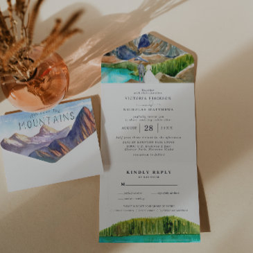 rustic glacier lake mountain wedding all in one invitation