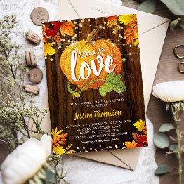 Small Rustic Glitter Pumpkin Fall In Love Bridal Shower Invitation Front View