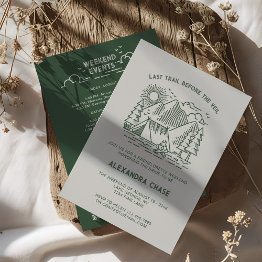 Small Rustic Green Camp Bachelorette Itinerary Weekend Invitation Front View