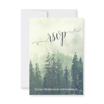 rustic green pine trees mountain woodland wedding rsvp invitations