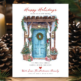 Small Rustic Happy Holidays New Home Door Moving Announcement Postinvitations Front View