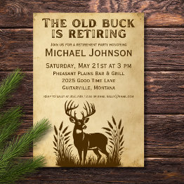Small Rustic Hunting The Old Buck Is Retiring Invitation Front View