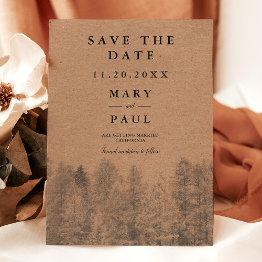 Small Rustic Kraft Fall Winter Pine Trees Save The Date Announcement Postinvitations Front View
