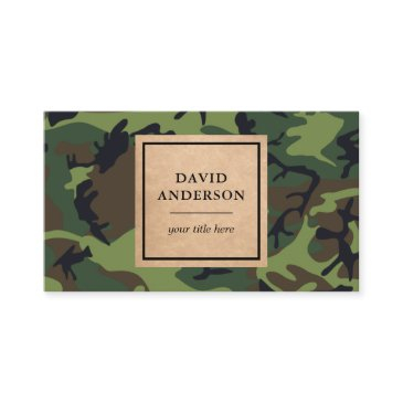 rustic kraft woodland green camouflage pattern business invitations