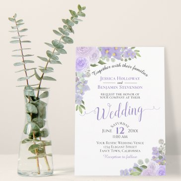 rustic lavender purple watercolor floral wedding invitation