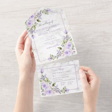 rustic lilac lavender gold marble floral wedding all in one invitation