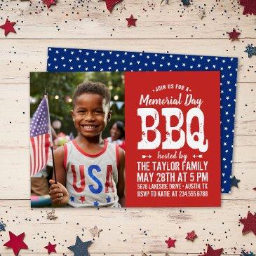 rustic memorial day bbq photo invitation