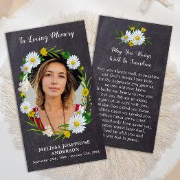 Small Rustic Memorial Floral Photo Funeral Prayer Invitations Front View