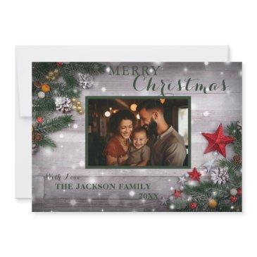 rustic merry christmas family photo invitations