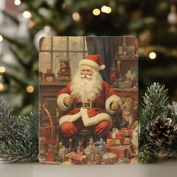 rustic merry christmas with santa clause holiday invitations