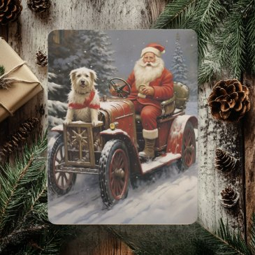rustic merry christmas with santa clause with dog holiday invitations