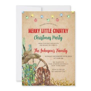 rustic merry little country cowboy christmas party invitation