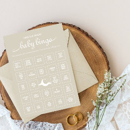 Small Rustic Minimal Find The Guest Baby Bingo Game Invitation Front View