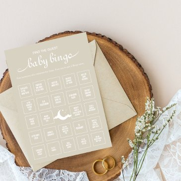 rustic minimal find the guest baby bingo game invitation