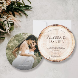 Small Rustic Modern Custom Photo Unique Wood Cut Invitation Front View