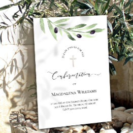 Small Rustic Olive Branch Catholic Confirmation Invitation Front View