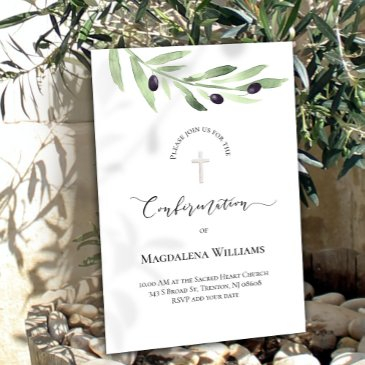 rustic olive branch catholic confirmation invitation