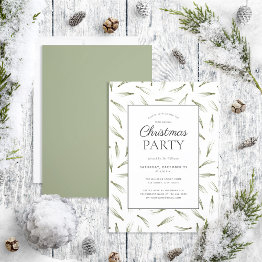 Small Rustic Pine Needle Greenery Christmas Party Invitation Front View