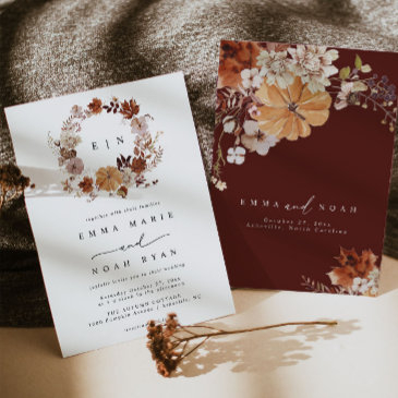 rustic pumpkin fall wedding invitation