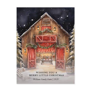 rustic red barn country company christmas invitations