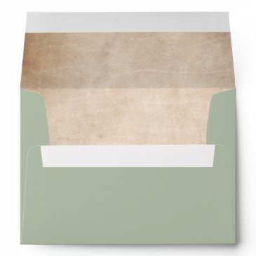 rustic sage green script parchment return address envelope