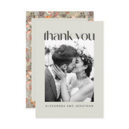 Small Rustic Sage Taupe Floral Boho Photo Wedding Thank You Invitations Front View