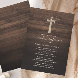 Small Rustic Simple Confirmation Ceremony Church Cross Invitation Front View