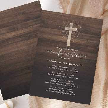 rustic simple confirmation ceremony church cross invitation