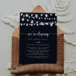Small Rustic String Lights Elopement Reception Invitation Front View