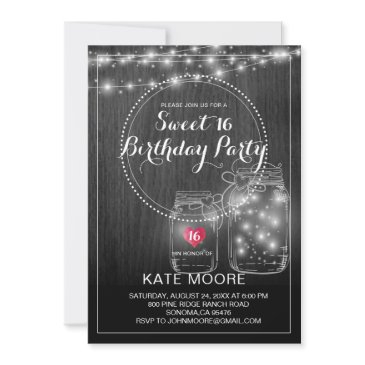 rustic string lights mason jars sweet 16 birthday invitation