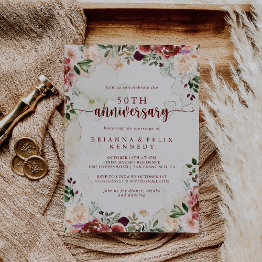 Small Rustic Summer Floral 50th Wedding Anniversary Invitation Front View