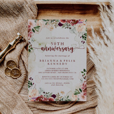 rustic summer floral 50th wedding anniversary invitation
