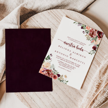 rustic summer floral nuestra boda wedding invitation