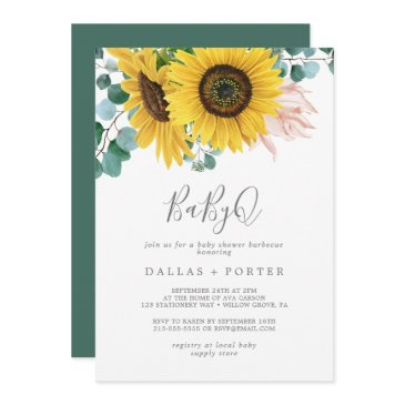 rustic sunflower babyq baby shower barbecue invitation