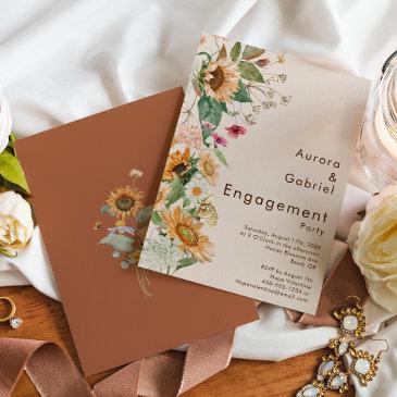 rustic sunflower beige engagement party invitation